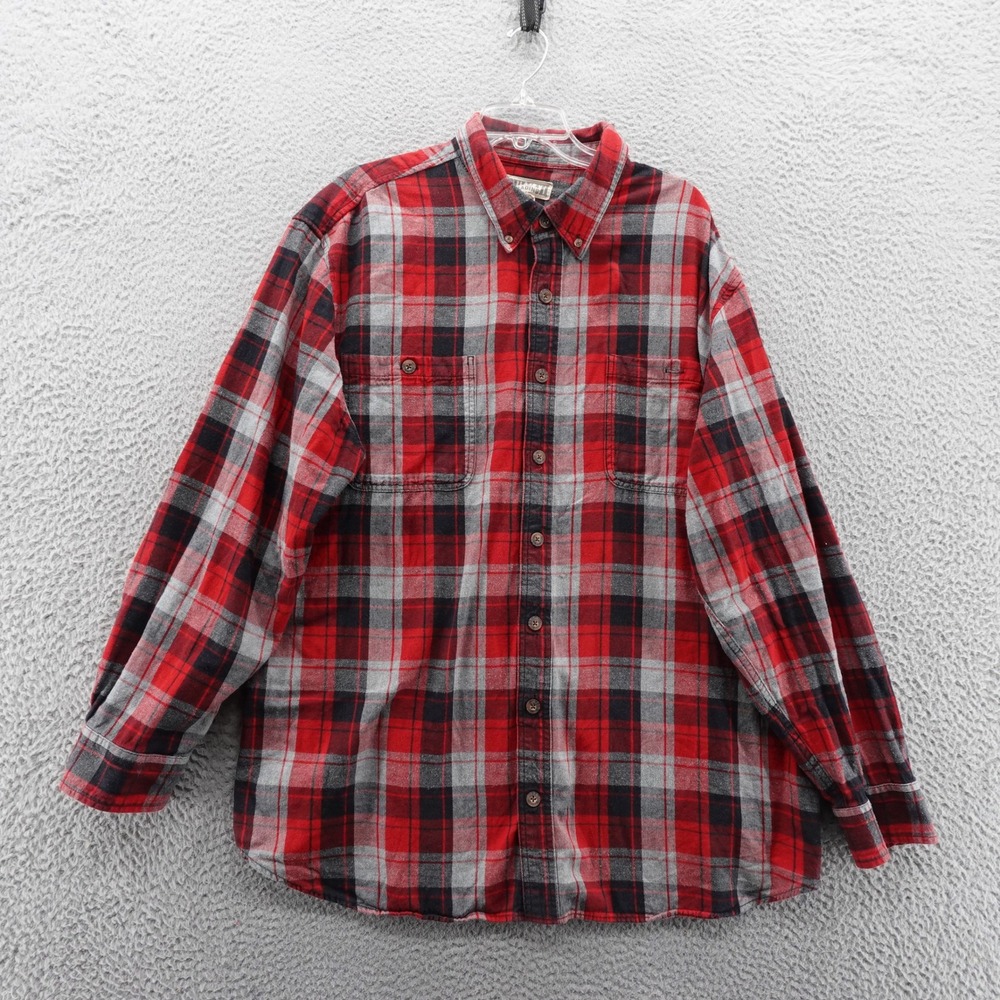 Duluth Trading Flannel‎ Shirt 2XL Tall Red Black Gray Mens Long Sleeve Button Up